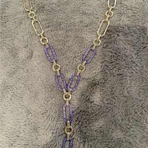Gold Chain Necklace with Purple Link Accents
